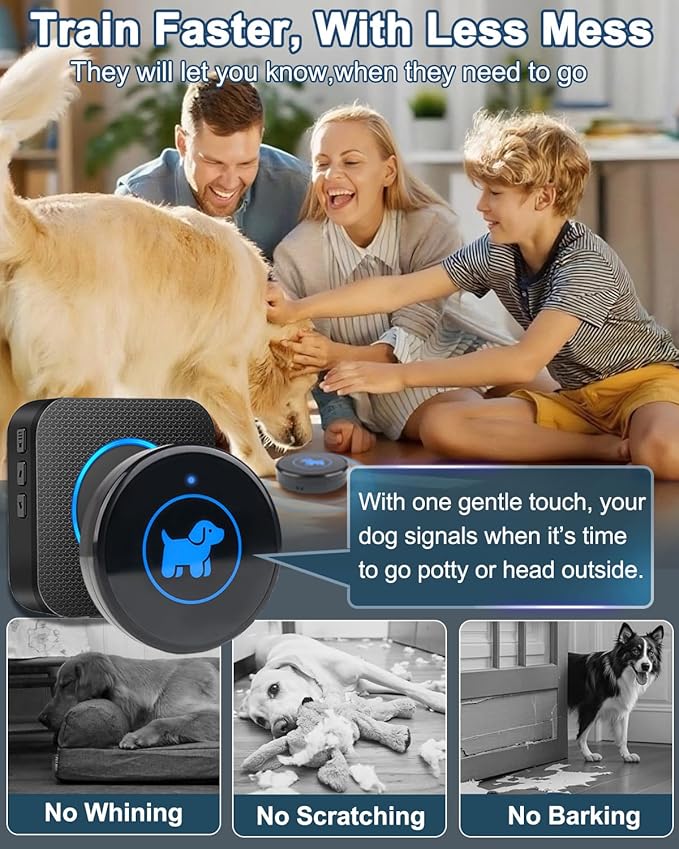 Dog Door Bell, Wireless Dog Doorbells for Potty Training – Dog Bells to Go Outside, 1000Feet Range, Waterproof Button, 55 Melodies & 5 Notification Modes (4 Buttons)
