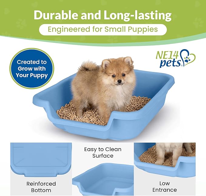 Dog Litter Box, Blue Color, Small Size, Durable & Pet Safe Puppy Litter Box, Indoor Open Top Entry Dog Litter Pan, Comfortable for Dogs, Great for Small Dogs up to 6 lbs (2 Pack)