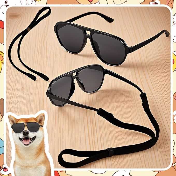 Dog Sunglasses Pet Supplies for Medium Large Breed Dogs with Adjustable Strap Black UV Protection Sun Glasses for Pet Riding Hiking Swimming Police Halloween Christmas Cosplay (Medium)