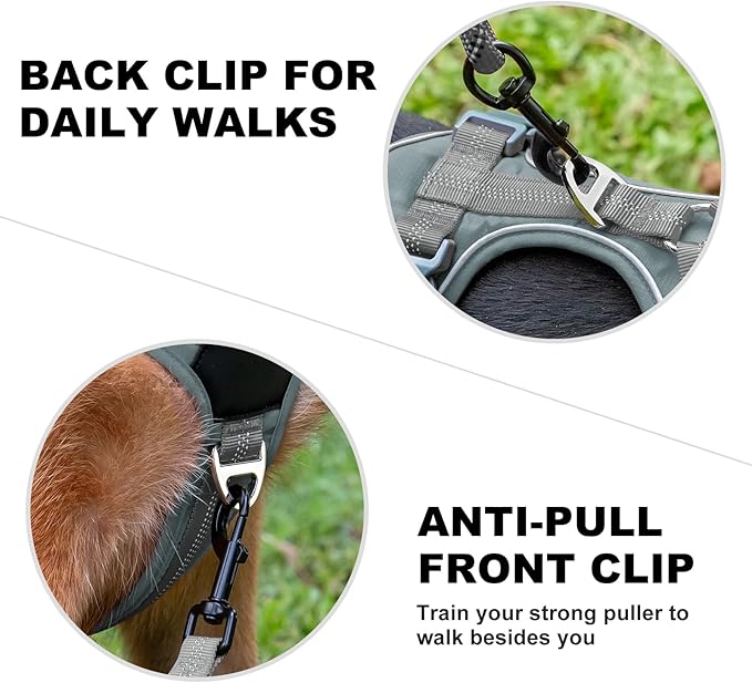 Plutus Pet No Pull Dog Harness, Release at Neck, Soft Padded, Reflective Adjustable Dog Vest Harness for Small, Medium, Large Dogs(Gray,M)