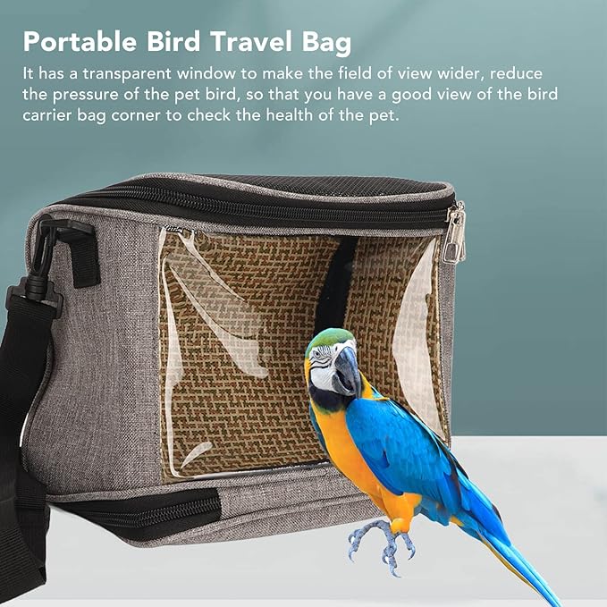 Transparent Bird Carrier Bag, Portable Lightweight Parrot Travel Cage with Ventilated Mesh and Rattan Weave for Cockatiels Parakeets Small Birds (Gray)