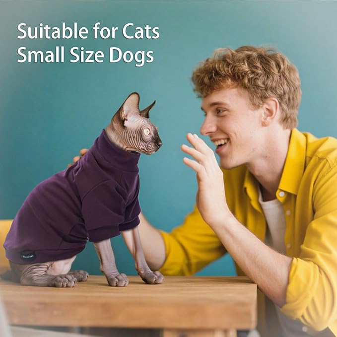 Sphynx Cat Sweater Hairless Cat Clothes Sweater Shirt Soft Warm Long Sleeves Pullover Pet Clothes Pajamas Dog Cloth for Small Dogs Jumpsuit Pet Sweaters (Dark Purple, S)