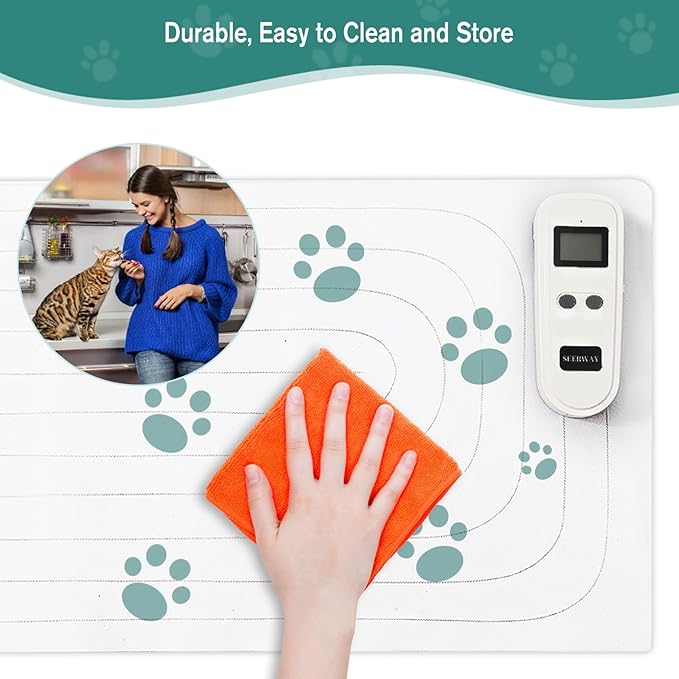 SEERWAY 2 Rechargeable Pet Shock Mats Same Size, Cat Repellent Pad, Cat Deterrent Mat, Electric Training Mat Keeps Dogs and Cats Off Sofa, Couch, Bed and Countertop, 3 Training Modes with 3 Intensity