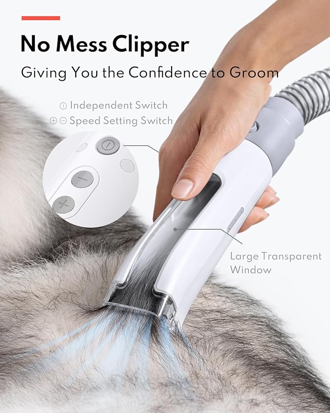 HomeRunPet Ultra Quiet Dog Grooming Vacuum, 12000Pa Suction, 6-in-1 Pet Clipper Kit for Dogs & Cats, Low Noise, Pet Friendly