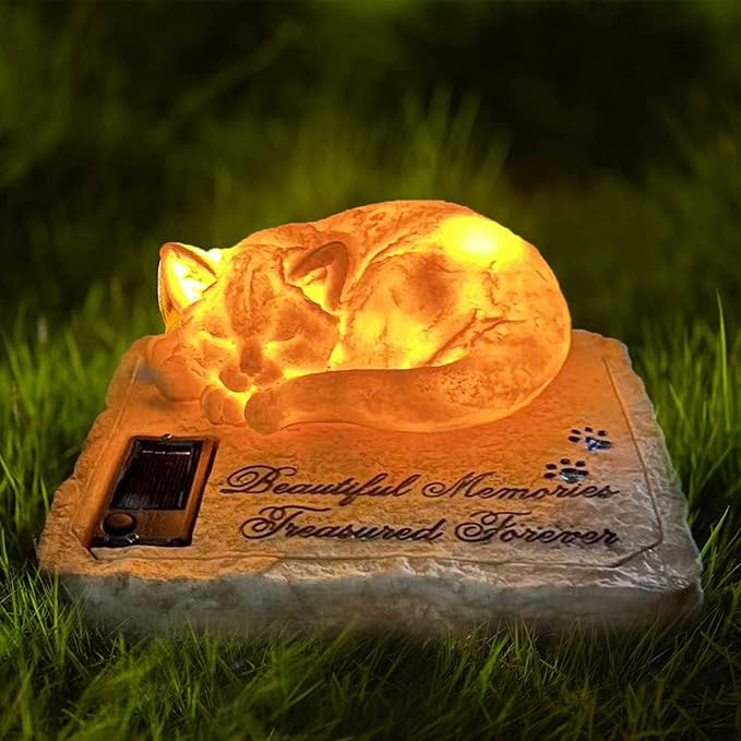 Personalized Cat Memorial Stones Cat Memorial Statue Cat Headstone for Grave Cat Tombstones Pet Loss of Cat Sympathy Gift Home Yard Garden Decor, 8”L x 6.5”W x 3.5”H