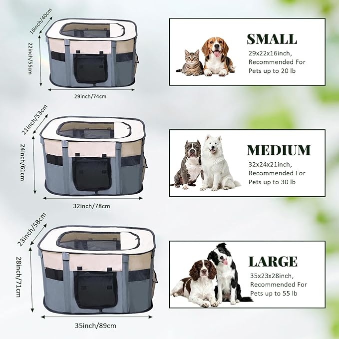 Dog Playpen,Pet Playpen,Foldable Puppy Cat Playpen, Dog Playpen for Indoor Dogs Enclosed, Outdoor Travel Camping Use, Dog Kennel Tent Crate for Rabbit Small Animals with Carrying Case (Grey, L)
