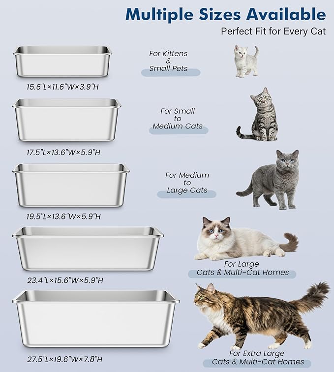 Stainless Steel Litter Box, Large Metal Cat Litter Box with High Sided for Big and Small Cats, Non-Stick, Easy to Clean, Odor-Free, 17.5" L×13.6" W×5.9" H, Leaf Green
