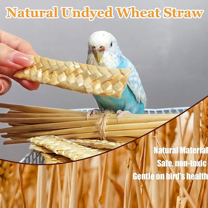 Hamiledyi Natural Bird Toys Foraging Parrot Shredding Toys Wheat Straw Chewing Toy for Cockatiel Lovebird Parakeet Budgie Small-Medium Birds (100 Pieces)