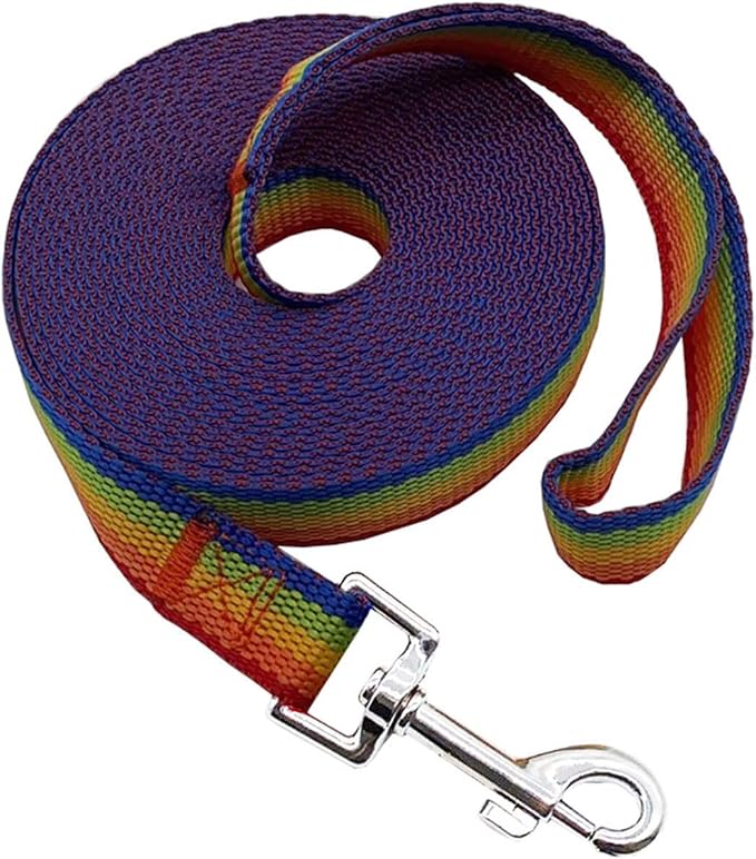 Nylon Training Dog Leash for Small Medium Large Dogs, 15ft 20ft 30ft 50ft Long Leash Dog/Puppy Lead for Obedience Recall Training, Camping (15ft, Rainbow)