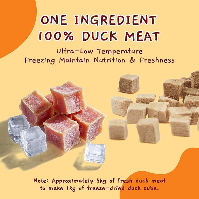 Jungle Calling Freeze Dried Cat Treats, 9.17 oz Single Ingredient Duck Meat for Cats Puppy Dogs, High Protein Food Topper Cube Healthy Dog Treat, Rawhide Free Snacks for Training Bites (Pack of 2)