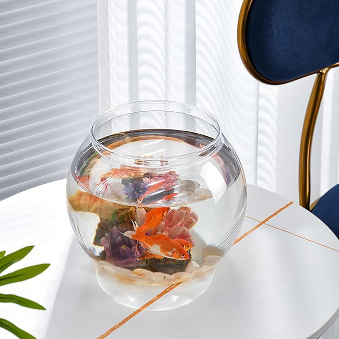 Alipis Desktop Fish Tank Small Round Fish Bowl 5.90X5.90X5.11In Clear Plastic Aquarium for Office Home Decor and