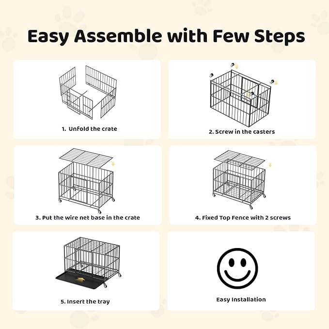 38 Inch Heavy Duty Dog Crate, Indestructible Escape-Proof Dog Kennel for High Anxiety Large Dogs, Strong Metal Pet Cage with Double Doors, Lockable Wheels & Removable Tray, XL XXL XXXL