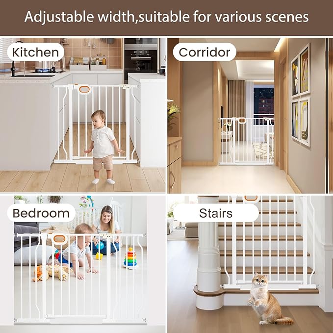 Extra Wide Baby Gate with Door Pressure Mounted 62.2-66.9 Inch,Child Dog Baby Safety Gates for Doorways,Walk Through Dog Gate Indoor for The House Kitchen Stairs No Drilling,White