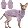 Idepet Sphynx Hairless Cats Sweater Shirt Kitten Soft Puppy Clothes Pullover Cute Cat Pajamas Jumpsuit Cotton Apparel Pet Winter Turtleneck for Cats and Teacup Chihuahua Small Dogs(Purple,XL)