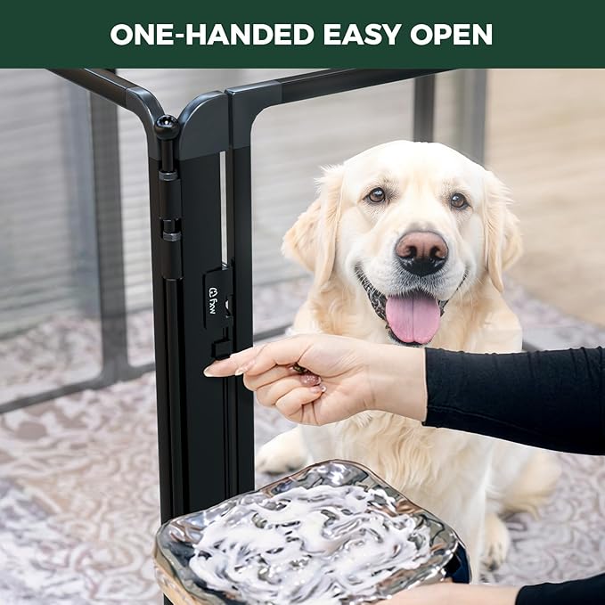FXW AuraSpace Pro Metal & Acrylic Indoor Dog Playpen, All-Acrylic Clear Heavy-Duty Design, 40" Height 8 Panels for Medium and Large Dogs, Black│Patented