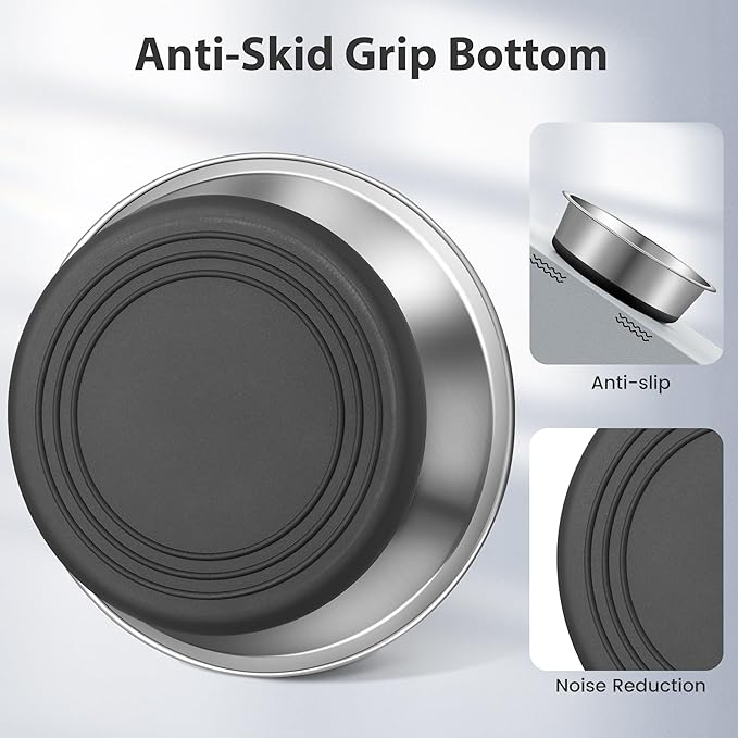 Stainless Steel Dog Bowls Set of 2, Anti Rust Metal & Non Slip Rubber Base, Heavy Duty Large Feeding Dishes, Food Grade BPA Free, Food and Water Bowl for Small Dogs (17oz, 2.1cup)