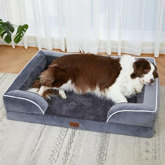 Comfort Expression Orthopedic Dog Bed for Extra Large Dogs 42x30 Inch, Waterproof Egg Crate Foam XL Pet Bed with Removable Bolsters, Dog Couch with Washable Cover & Non-Slip Bottom, Dark Grey