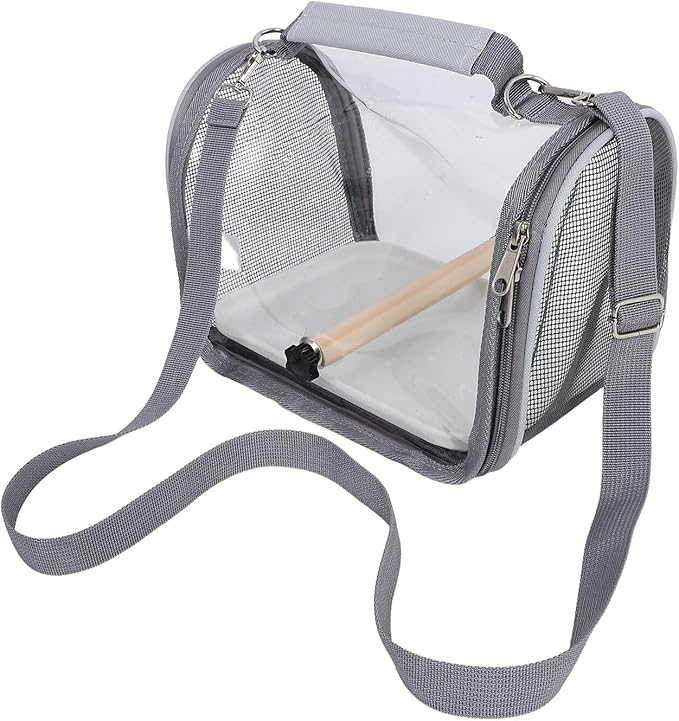 FRCOLOR Portable Small Bird Travel Cage with Wood Perch, Lightweight Grey Bird Carry Cage for Parakeets and Lizards, Outdoor Transport Carrier for Hiking and Vacations