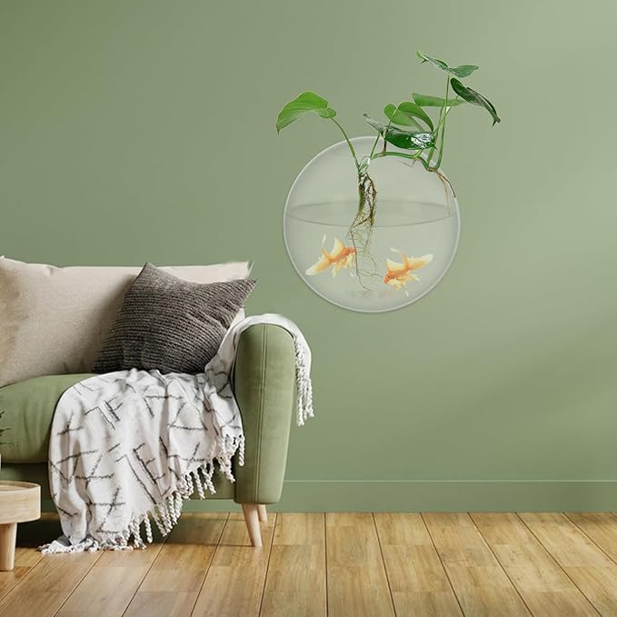 Totority Transparent Wall Mounted Fish Tank 9.05X9.05X3.74In Acrylic Hanging Aquarium Bowl Space Saving Home Decor for Fish and Plants