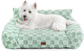 Made4Pets Cat and Dog Indoor Couch Bed, Soft Faux Fur Checkered Pet Sofa, Cozy Fluffy Pet Sofa with Supportive Foam, Removable Washable Cover with Non-Slip Base, Sage Green, Medium