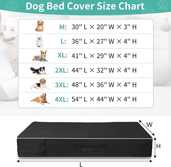 COSHNIBI Dog Bed Covers Replacement Washable,Waterproof Dog Bed Cover with Zip and Carry Handle for Dog/Cat 36''Lx27''Wx4''H-Black
