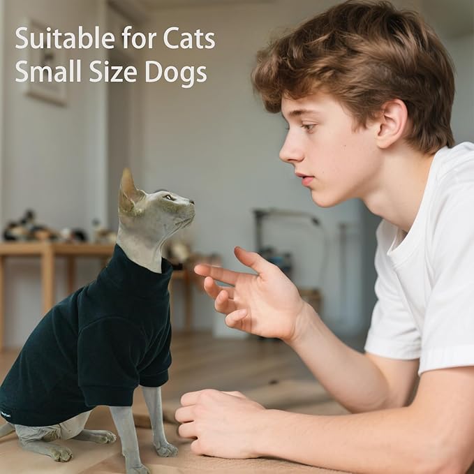 Sphynx Cat Clothes Hairless Cat Sweater Shirt Soft Warm Long Sleeves Pullover Pet Clothes Pajamas Dog Cloth for Small Dogs Kitten Clothes Pet Sweaters (Black, 2XL)