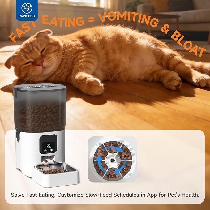 PAPIFEED 5G WiFi Automatic Cat Feeders: Smart Automatic Cat Food Dispenser with Slow Feeding Mode, Detachable for Easy Cleaning, Pet Feeder with Alexa, 1-30 Meals Per Day for Multiple Pets (6L/25 Cup)
