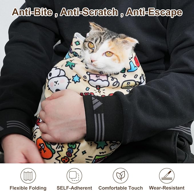 35.5" Extra Large Cat Grooming Wrap – Anti-Escape Cat Wrap for Cutting Nails, Brushing & Medication – Soft, Comfortable, Reusable, Self-Adhering, Holds Cats Up to 22lbs (Soccer Time)
