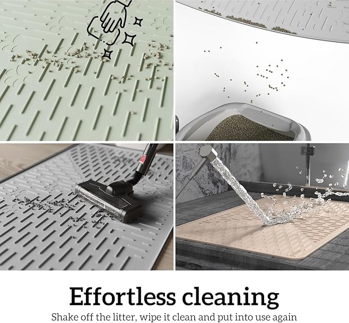 Cat Litter Mat Large Trapping Mat Premium Silicone Rubber 23.5x16 Sage Green, Waterproof and BPA Free Kitty Litter Box Mat, Easy to Clean and Keeps the Floor Tidy