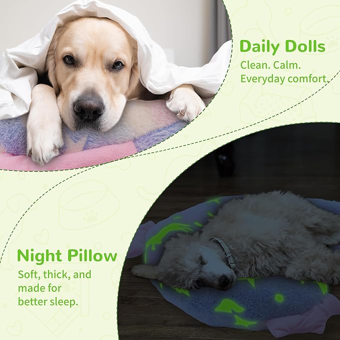 Dog Calming Pillow - Cute Soft Animal Pillow for Dogs, Cats, Kids, Adults, Washable Cozy Relaxing Pet Bed Pillow, Glow in The Dark Dog Neck Pillow (Pink, Large)