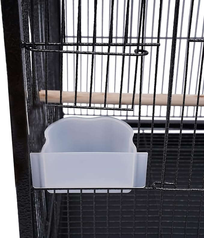 40 Inch Play Open Top Big Bird Cage with Food & Water Bowls Parakeet Bird Cage with Stand, Wheels Metal Birdcage Parrot Cage for Parakeet, Lovebirds, Ringneck, Cockatiels (Black, Open Top)