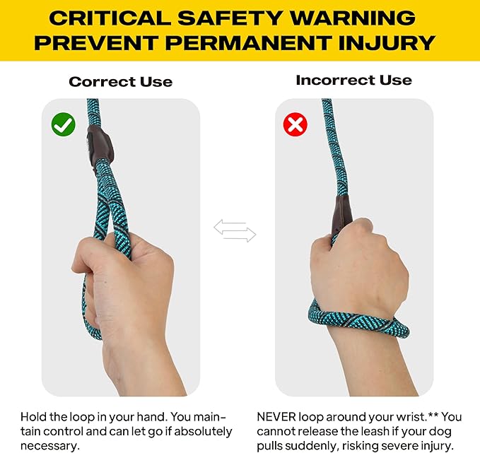 Fida Slip Leads for Dogs, 4 FT x 1/2" Dog Leash Heavy Duty Comfortable Strong Rope Lead for Large, Medium Dogs, No Pull Pet Training Leash with Highly Reflective, Blue