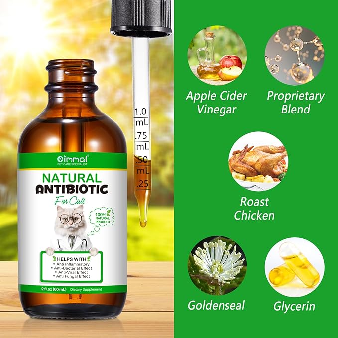 Natural Antibiotics for Cats, Antibiotic Liquid Drops Helps Immune System, Cat Antibiotic Supports Allergy Relief, Itching & UTI, Pet Health Supplies Multivitamins, Chicken Flavour - 4 Fl Oz / 2 Pack