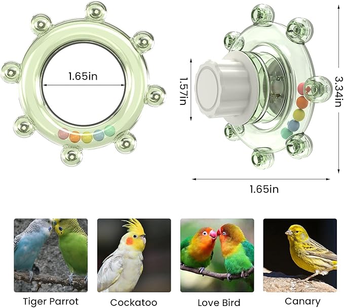 Bird Mirror Toys for Cage,Parakeet Rotating Sound Wheel Toy,Budgie Training Colorful Interactive Chew Toys for Canaries Lovebirds Conures Cockatiels cage Accessories (2, Green)