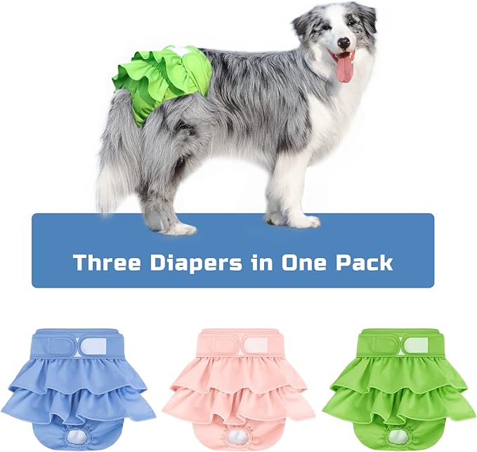 Reusable Dog Diapers Female 3 Pack Washable Highly Absorbent Doggie Diapers, Flexible Doggy Diapers Female, Leak-Proof Puppy Diapers for Dog Period Heat Incontinence Potty Training, S