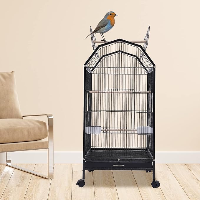Multi-Functional Bird Cage for Indoor Use, 18x18x40inch Iron Aviary with Removable Tray, Skylight & 5 Doors – Ideal for Parakeets, Budgies, Canaries & More