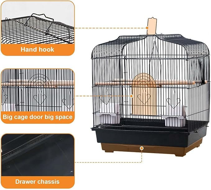 Small Bird Travel Cage - Lightweight Small Birds Starter Kit with with 2 Stands, 2 Feeders and Wooden Perches, Birdcages for Parakeets Lovebirds Parrotlets Finches Canaries(20.5×18.1×14.2 in)