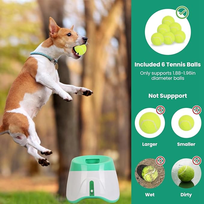 Automatic Ball Launcher for Dogs, Dog Ball Thrower Launcher Fetch Machine with 3 Adjustable Distance & 6 Tennis Balls (2 inch),Indoor Outdoor Interactive Puppy Pet Toy for Small to Medium Dogs