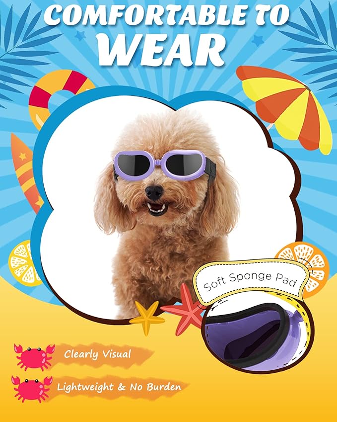 Lewondr Dog Sunglasses Small Breed, Dog Goggles UV Protection for Small Dogs Eye Protection with Adjustable Strap Windproof Anti-Fog Sunglasses for Small Breed Doggy Puppy Glasses