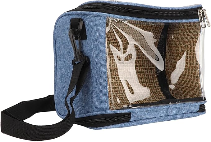 Transparent Bird Carrier Bag, Portable Lightweight Parrot Travel Cage for Cockatiels Parakeets, Breathable Backpack with Side Pockets and Rattan Weave for Small Birds (Blue)