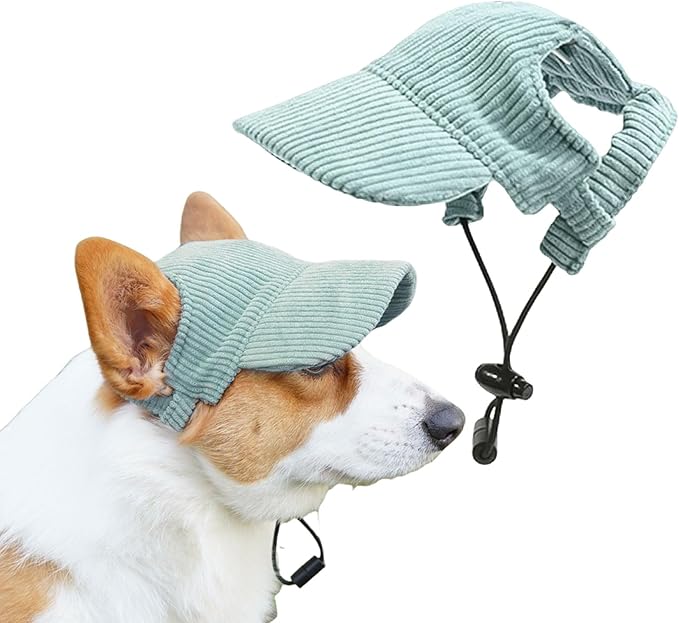 Dog Baseball Cap, Dog Cat Summer Beach Visor Hat with Ear Holes, Adjustable Puppy Sunbonnet Headdress (Green, Small)