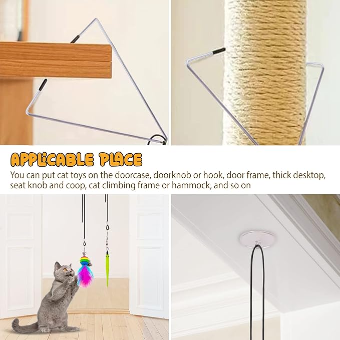 Cat Toys Wand, Interactive Cat Toy with Super Suction Cup Sticky Detachable 12 PCS Feather Replacements 2 Wands Cat Spring Feather Toys for Indoor Cats Kitten Toys (9 Toys Double Headed)
