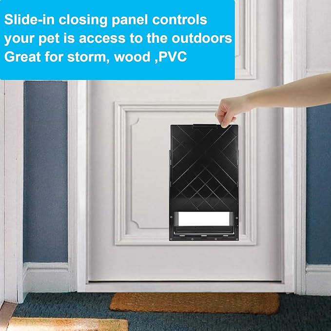 CEESC Dog Door with Soft Transparent Magnetic Flap and Snap-in Closing Panel, Premium PVC Plastic Pet Door for Small Medium Dogs and Puppies(L,Black)