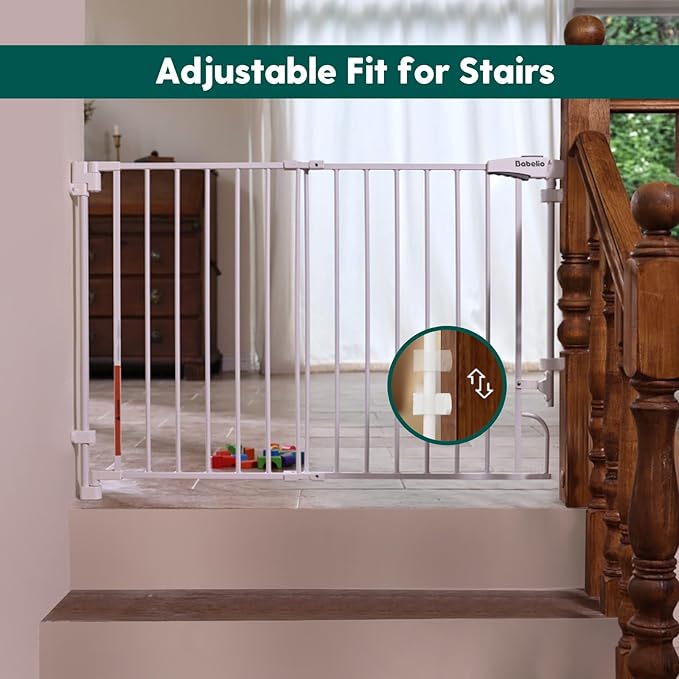Babelio Removable & No Bottom Bar Baby Gate, 29-43" Hardware Mounted (Drill Needed)| Wide Walk-Thru| Auto-Close Safety Dog/Pet Gate for Stairs & Doorways (White, 29-43" W, 30" H)