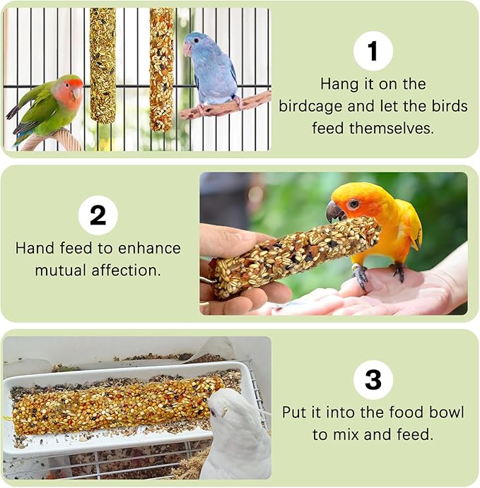 Fhiny Parakeet Treats, 6 PCS Natural Bird Crunch Sticks Grains & Vegetable Budgie Snacks Cockatiel Food Sticks Long-Lasting Chewing Toys for Parakeet Cockatiel Budgie Conure Parrot Lovebird Finch