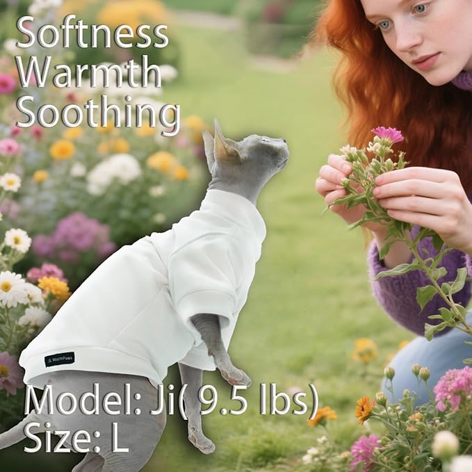 Fleece Sphynx Cat Clothes Soft Hairless Cat Clothes Pullover Cat Sweater for Chihuahua All Season Light and Warm Kitten Cloth for Cats Only Puppy Clothes Small Dog Sweater (White, Medium)