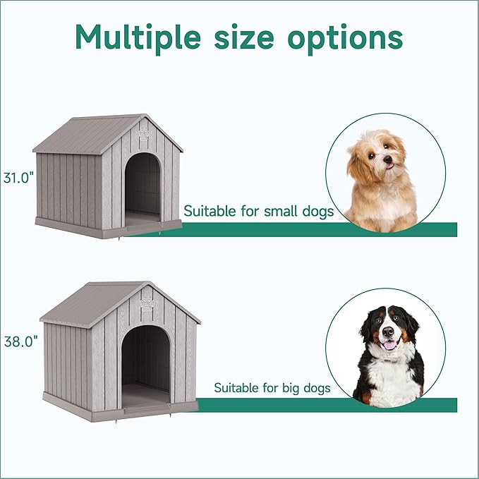 DRATO Large Dog House Indoor Outdoor Waterproof,Puppy Shelter with Air Vents and Elevated Floor,Sturdy Dog Kennel for Small to Large Sized Dogs, Easy to Assemble (Grey, 38.62×36.26×38.07 Inches)