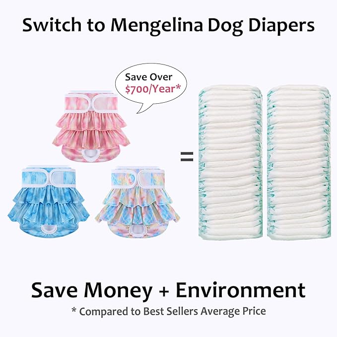 Washable Dog Diapers Female 3 Pack Reusable Highly Absorbent Doggie Diaper, Flexible Doggy Diaper Female Durable Leak-Proof Diapers for Dog Period Heat Incontinence Potty Training, XS