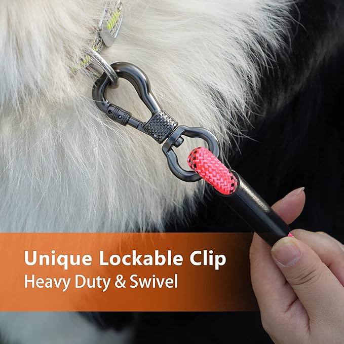 NTR Long Pink Dog Leash, 20FT Check Cord with Swivel Lockable Hook and Comfortable Padded Handle for Reflective Dog Leash for Small Medium and Large Dogs Walking Training Hiking Camping Playing