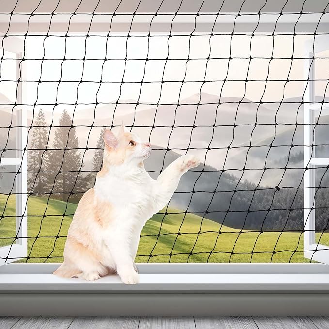 Steel Cat Netting Balcony, 10ft x 26ft Steel Reinforced Cat Wire for Balcony, High Strength Safety Pet Netting for Catio, Proof Screen for Pets, Strong Catio Protection Barrier Mesh Fence